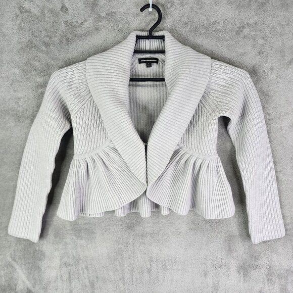 Womens Gray Express Design Studio Knitted Peplum Cardigan Sweater Wool Blend S - Picture 2 of 11